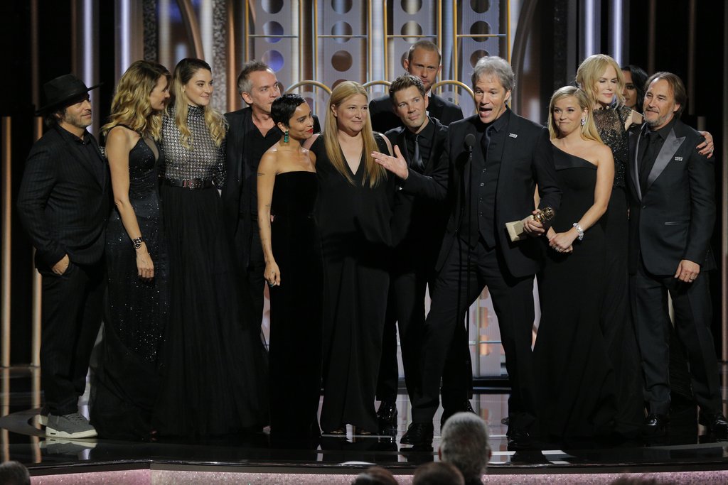 Nathan Ross with the Big Little Lies team on stage at the 75th Golden Globe Awards