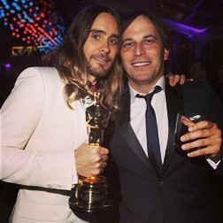 Nathan Ross with Jared Leto celebrating Dallas Buyers Club Academy Award wins